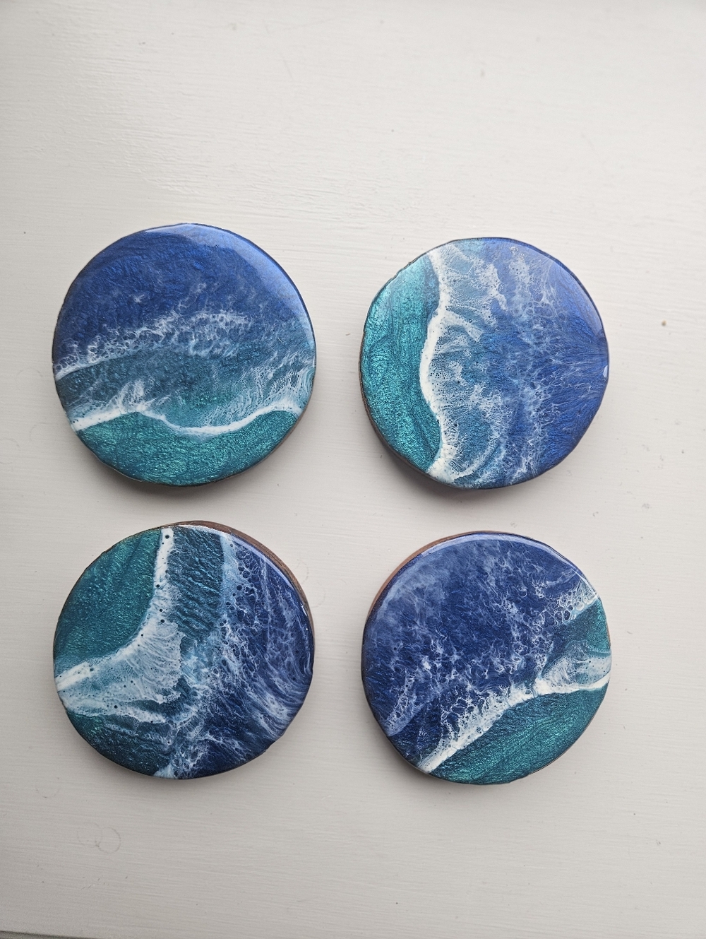 Handmade Ocean Resin Coasters - Blue & Teal Set of 4
